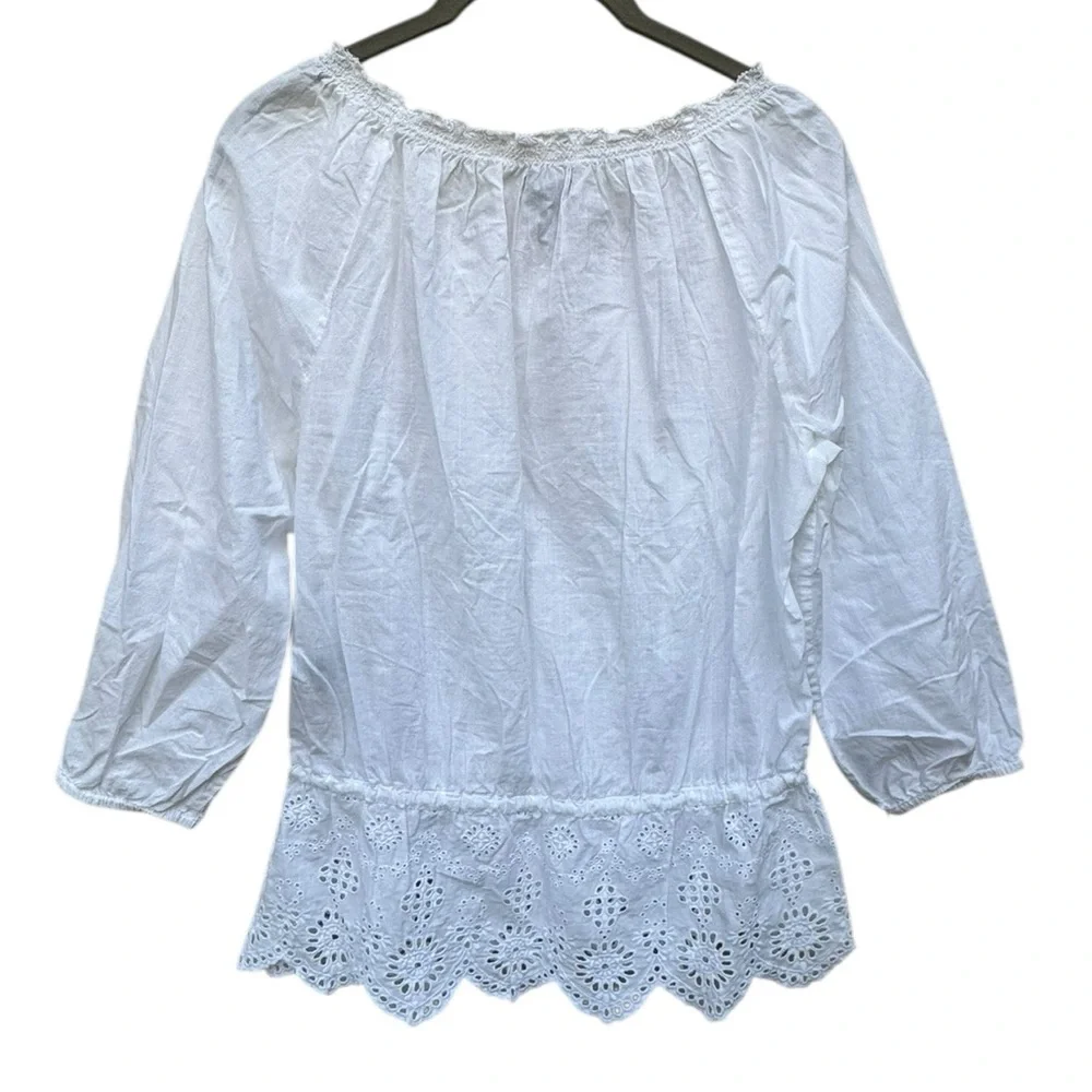 Ralph Lauren White Lace Trim Peasant Blouse Petite Medium - Picture 7 of 7